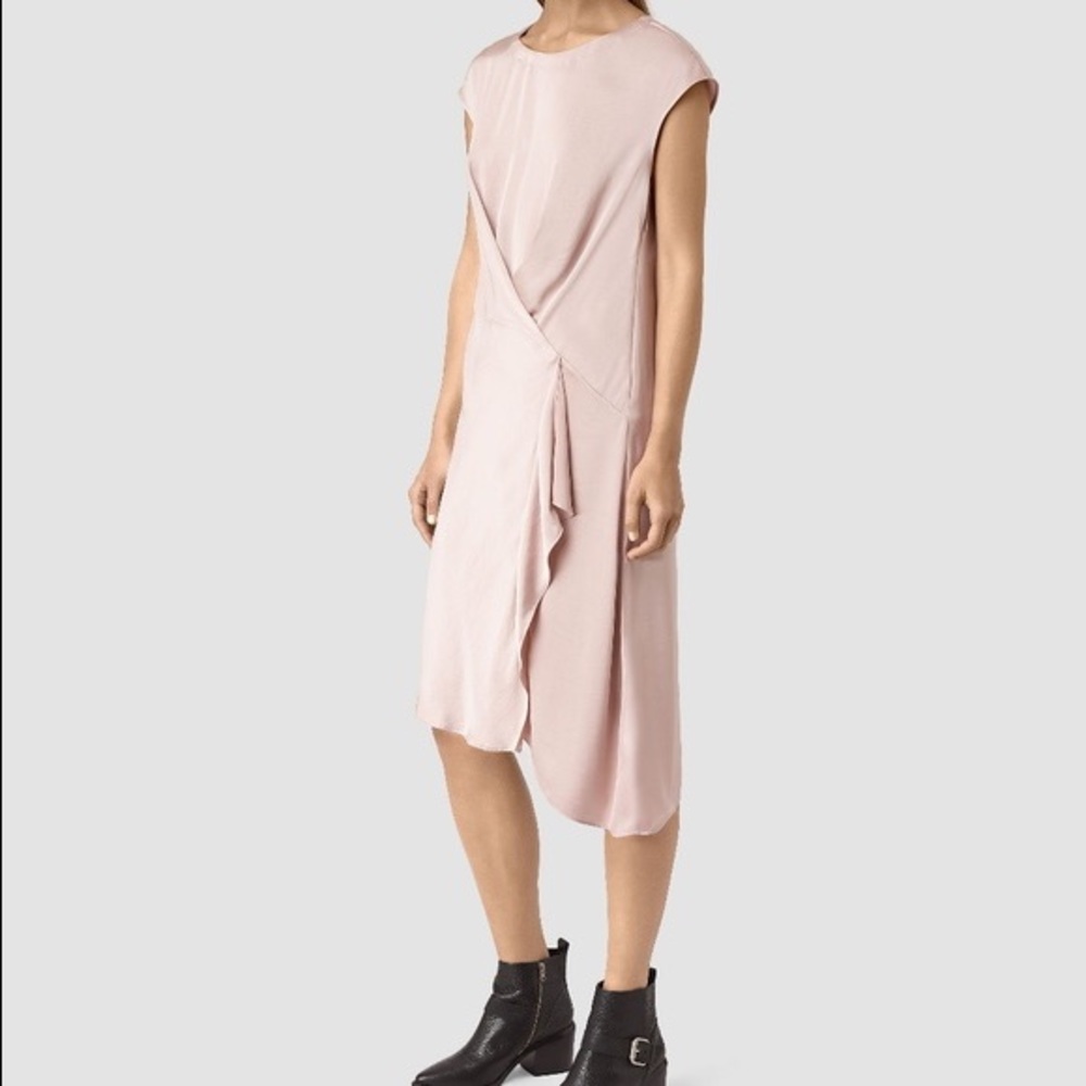 All Saints Satin Breeze Dress Rose Pink